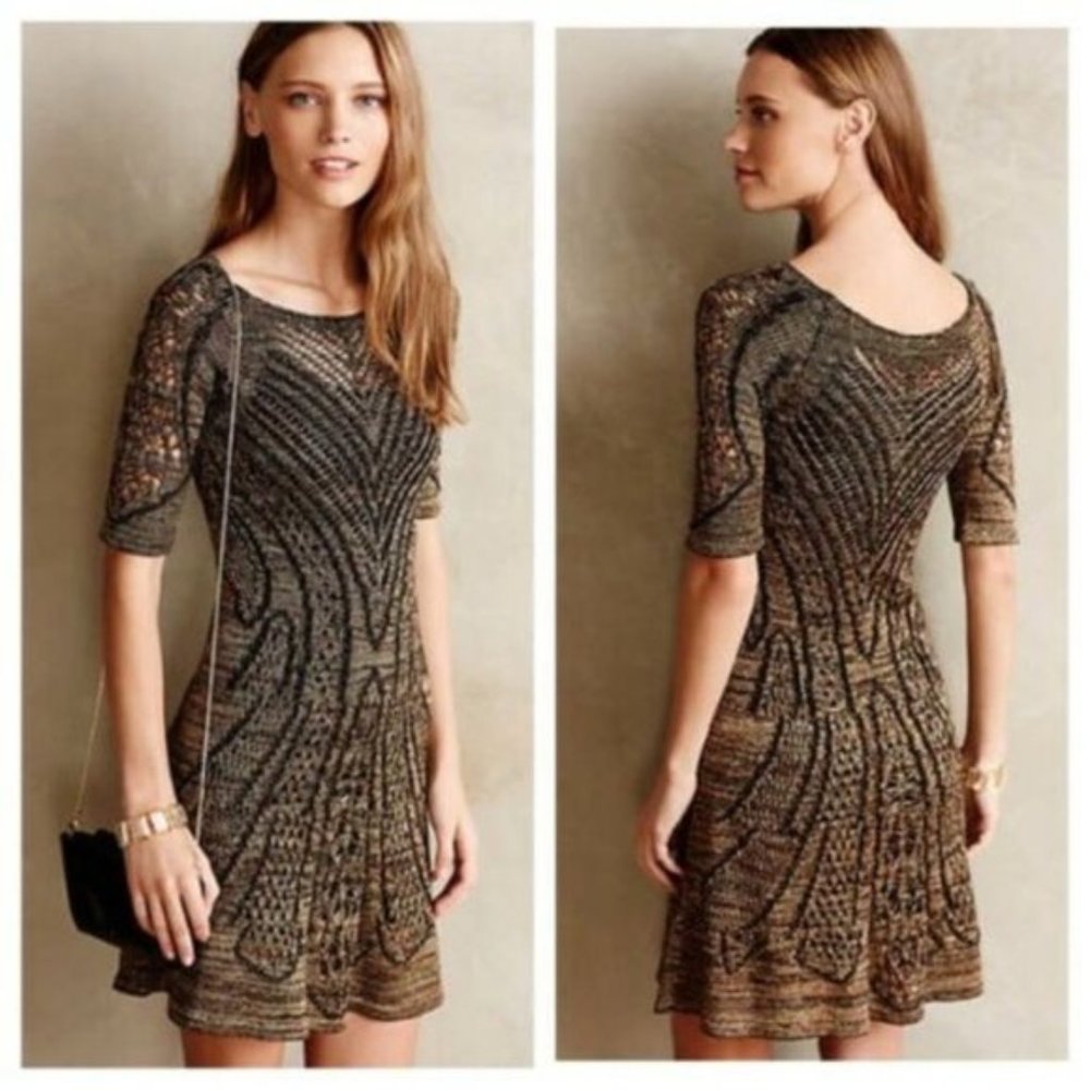 Anthropologie Cecilia Prado Black and Gold Dress
